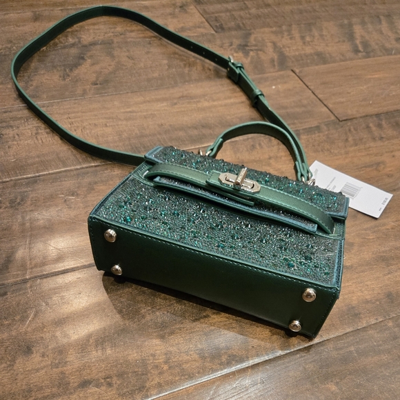 NWT Betsey Johnson Emerald Green Rhinestone Buckle Strap Purse - Picture 7 of 14